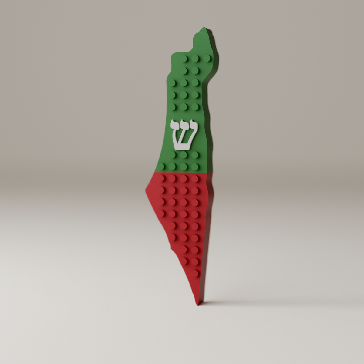 בית מזוזה מפת ישראל - חצי חצי, גוף אדום-ירוק, שין לבן