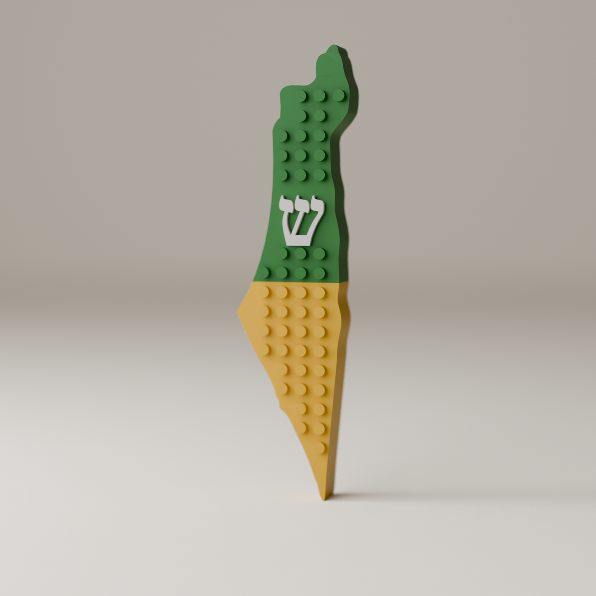 בית מזוזה מפת ישראל - חצי חצי, גוף צהוב-ירוק, שין לבן