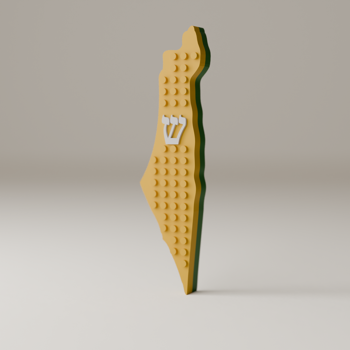 בית מזוזה מפת ישראל - שתי שכבות, גוף צהוב-ירוק, שין לבן